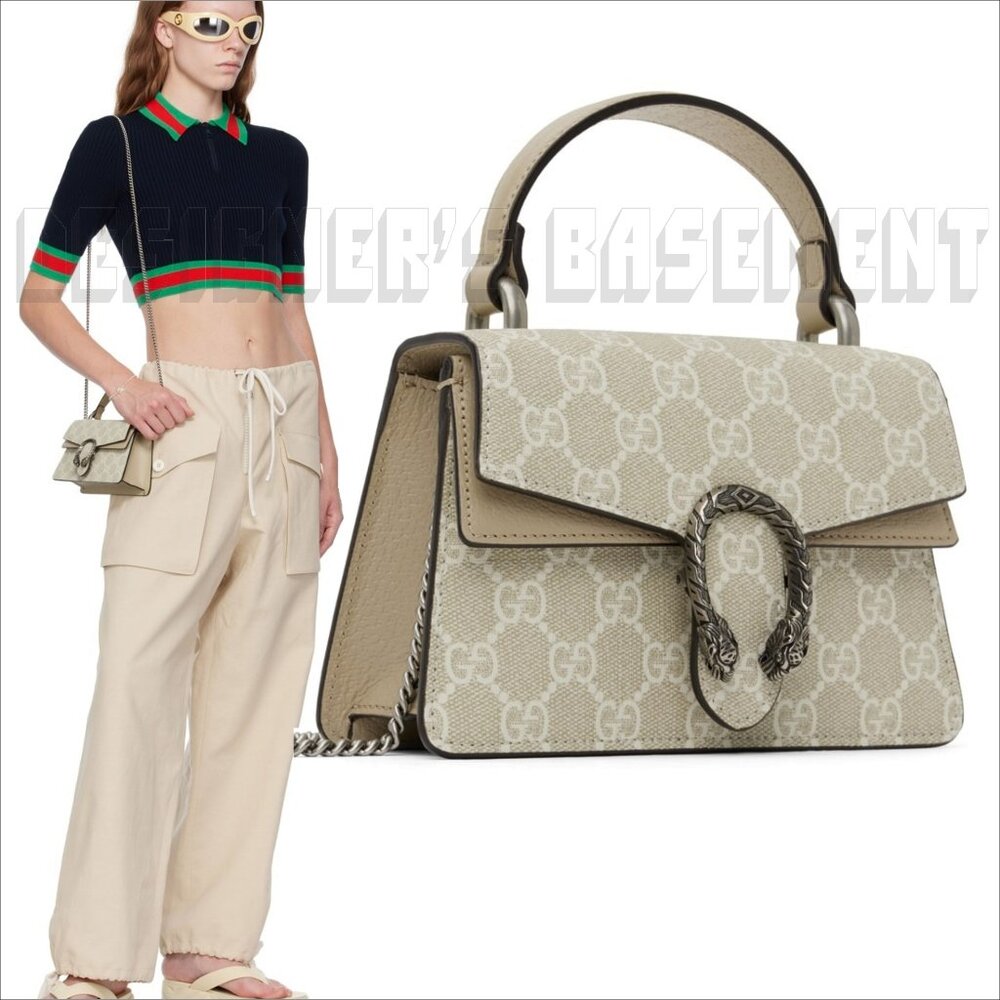 GUCCI off White Beige GG Supreme canvas Mini Dionysus Top Handle chain bag NIB🎁 - Picture 9 of 11